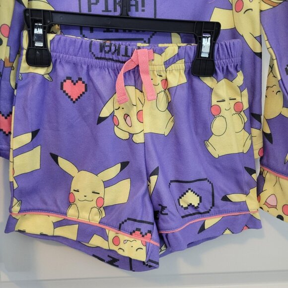 NEW NWT Pokemon Pikachu Girls Long Sleeve Fleece 2pc Pajama Set w/Shorts XS 4/5 - Picture 4 of 5